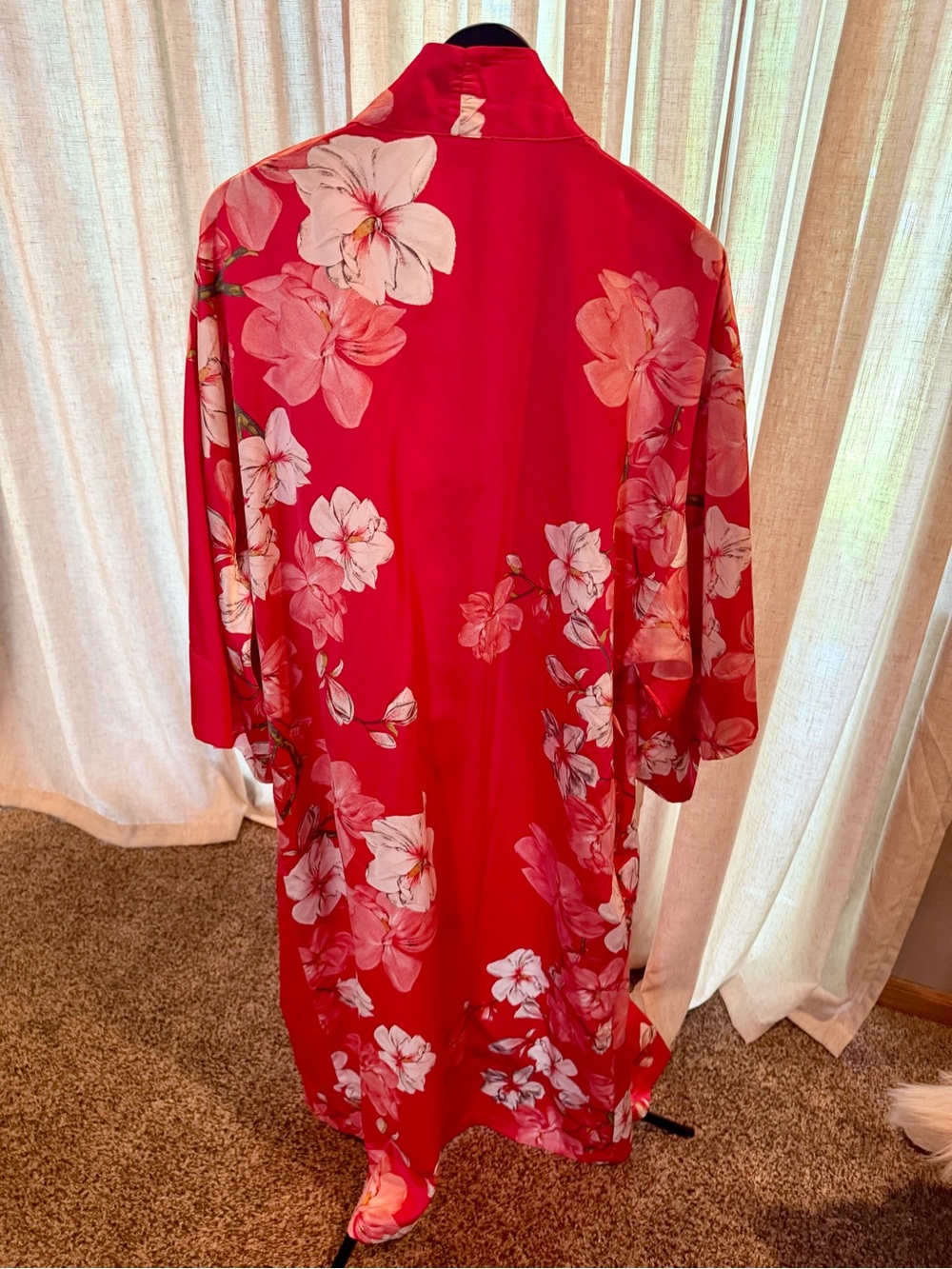 Natori Red Floral Satin Kimono Robe - Women Intimates & Sleepwear - Picture 3 of 4